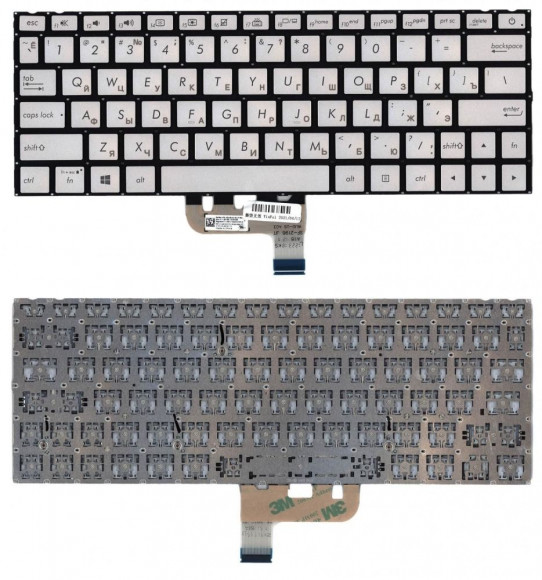 Клавиатура для ноутбука Asus UX333F, серебристая с подсветкой