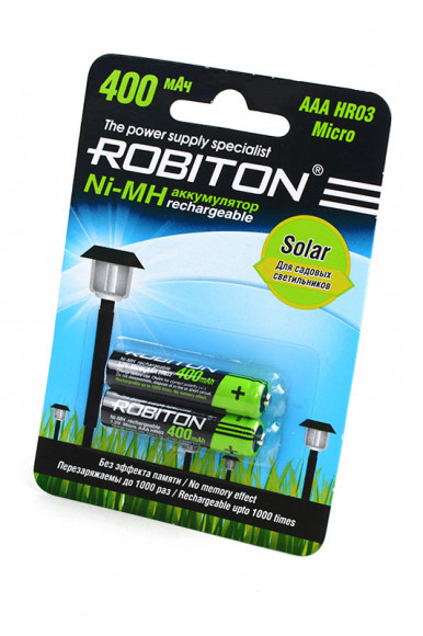 Аккумулятор Robiton 400MHAAA-2 SOLAR BL2, 1 штука
