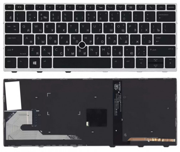 Клавиатура для ноутбука HP EliteBook 730 G5, 735 G5, 830 G5, 836 G5, черная с серой рамкой и подсветкой