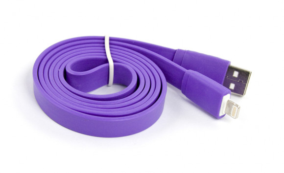 USB кабель "LP" для Apple iPhone, iPad Lightning 8-pin плоский широкий (сиреневый, европакет)