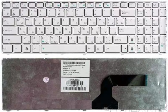 Клавиатура для ноутбука Asus K52, K53, G73, A52, G60 белая, с рамкой