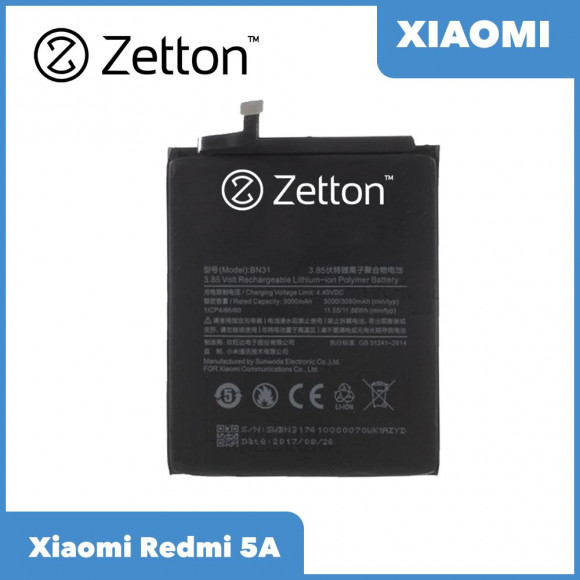 Аккумулятор Zetton для Xiaomi Redmi 5A 3000 mAh, Li-Pol аналог BN34