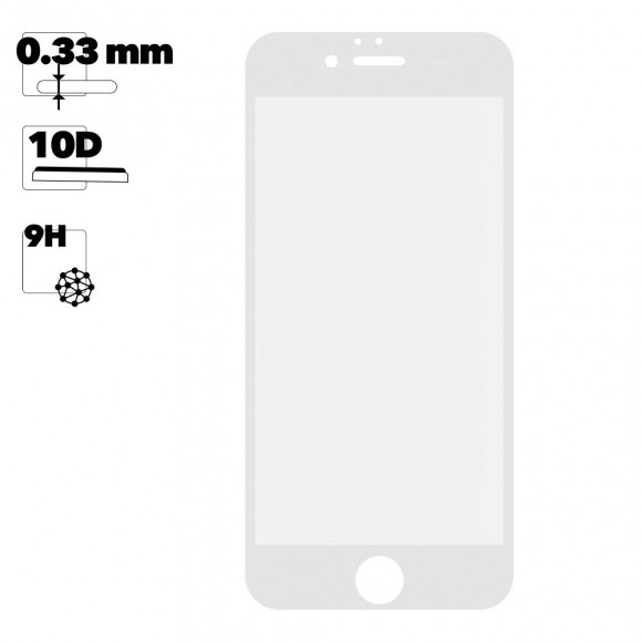 Защитное стекло для Apple iPhone 6, 6s Tempered Glass 10D, белое (ударопрочное)