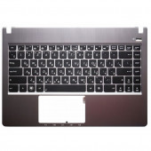 Клавиатура для ноутбука Asus U47 черная, с подсветкой, верхняя панель в сборе (серебряная)