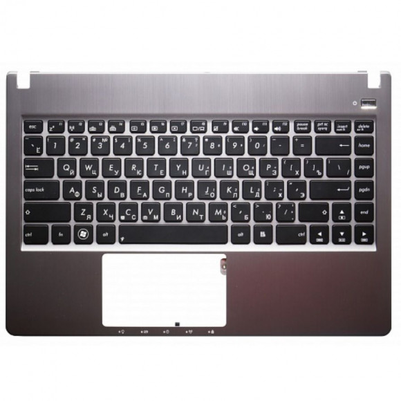 Клавиатура для ноутбука Asus U47 черная, с подсветкой, верхняя панель в сборе (серебряная)