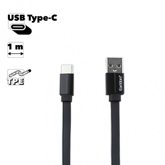 USB Дата-кабель Earldom EC-109C USB Type-C 2A Fast Charger Aluminum Alloy Noodle Shape, 1 метр, черный