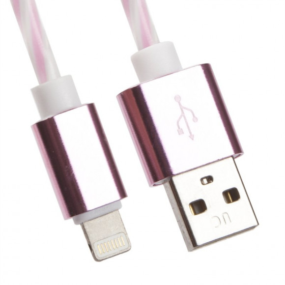 USB кабель "LP" для Apple 8 pin витая пара с металл. разъемами, 1м. (белый с розовым/европакет)