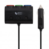 Автомобильный разветвитель "LP" на 3 гнезда прикуривателя с 2хUSB выходами 1А, черный Автомобильный разветвитель "LP" на 3 гнезда прикуривателя с 2хUSB выходами 1А, черный