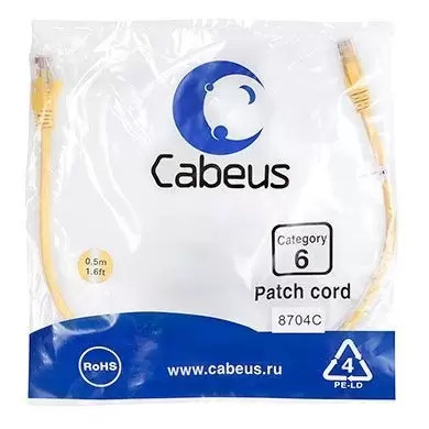 Патч-корд U/UTP Cabeus PC-UTP-RJ45-Cat.6-0.5m-YL