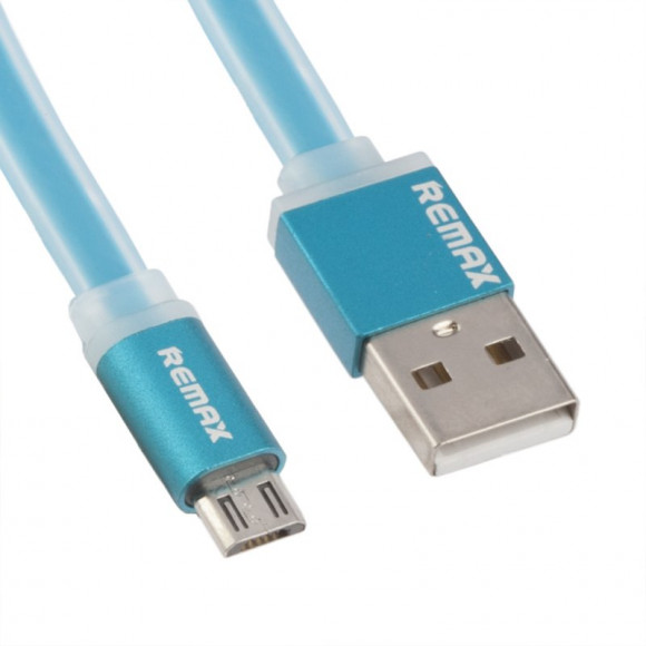 USB Дата-кабель "Remax" MicroUSB плоский с золотым коннектором, 1 метр, синий