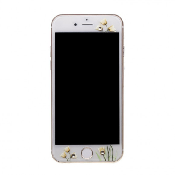 Защитное стекло с рисунком для Apple iPhone 6, 6s "Тюльпаны желтые" Tempered Glass 0.33 мм (две стороны)
