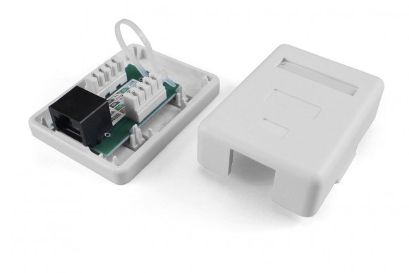 SB1-1-8P8C-C6-WH Розетка компьютерная RJ-45(8P8C), категория 6, одинарная, внешняя, Dual IDC Hyperline