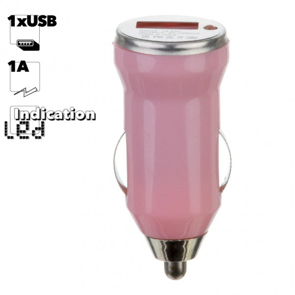 Автомобильное зарядное устройство "LP" с USB выходом 1А (розовый, европакет)