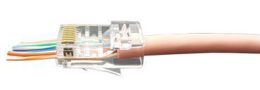 PLEZ-8P8C-U-C5-100 Разъем легкой оконцовки RJ-45 (8P8C) под витую пару, категория 5e (50 µ"/ 50 микродюймов), универсальный (для одножильного и многож