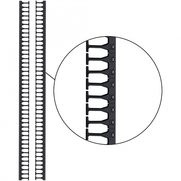 Кабельная гребенка 48U с пальцами глубиной 106 мм, для шкафов LANMASTER DCS шириной 800 мм, 2 шт. в компл., черная, LAN-DC-CB-48Ux8-PF/S