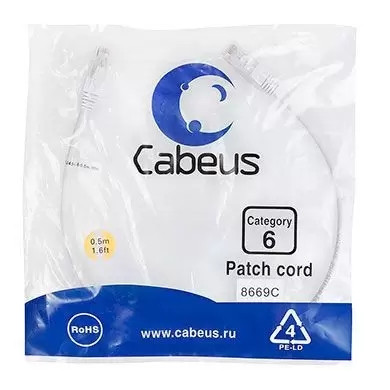 Патч-корд U/UTP Cabeus PC-UTP-RJ45-Cat.6-0.5m-WH