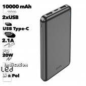 Внешний АКБ HOCO J100 High-ranking 10000mAh, 2xUSB, 1xUSB-C, 1xMicroUSB, 2.1А, LED, Li-Pol (черный)
