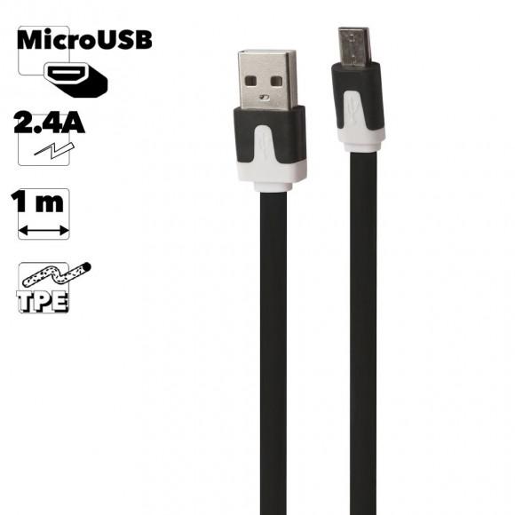 USB кабель "LP" MicroUSB плоский узкий (черный, коробка)