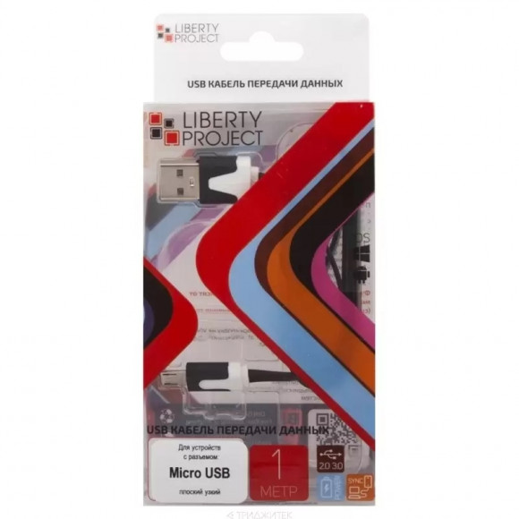 USB кабель "LP" MicroUSB плоский узкий (черный, коробка)