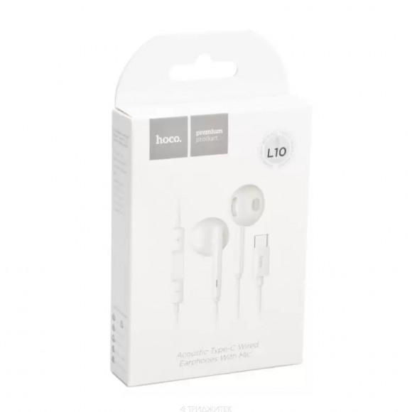 Гарнитура Hoco L10 Acoustic Type-C Wired Earphones With Mic, белая