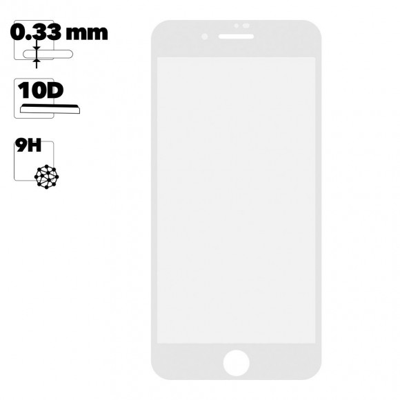Защитное стекло для Apple iPhone 7 Plus, 8 Plus Tempered Glass 10D, белое (ударопрочное)