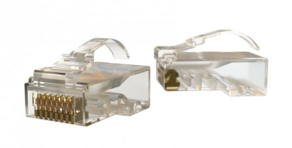 PLEZ-8P8C-UA-C5-100 Разъем легкой оконцовки RJ-45 (8P8C) под витую пару, язычок Arch, категория 5e (50 µ';/ 50 микродюймов), универсальный (для одножи