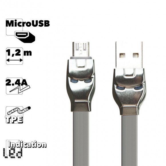 USB кабель Hoco U14 Steel Man Micro Charging Cable, 1 метр, серый