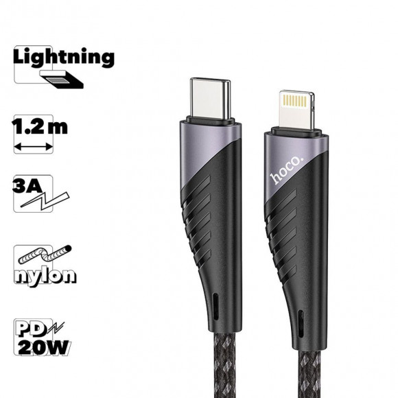 USB-C кабель Hoco U95 Freeway Lightning 8-pin, 1.2м, QC 20W, PD 3A, нейлон, черный