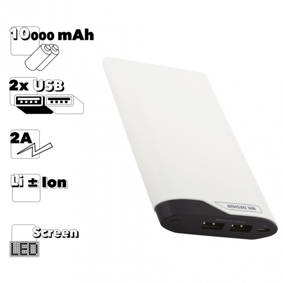 Внешний АКБ WK Shangpin WP-035 10000 mAh, 2хUSB, 2А, Li-Ion (белый)