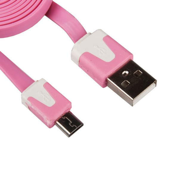 USB кабель "LP" MicroUSB плоский узкий (розовый, коробка)