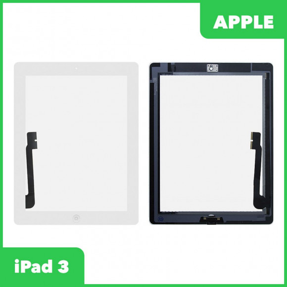 Тачскрин (сенсорное стекло) для планшета Apple iPad 3 (A1416, A1430, A1403) с кнопкой Home, класс AAA, белый, 9.7