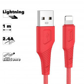 USB кабель HOCO X58 Airy Lightning 8-pin, 2.4А, 1м, силикон (красный)