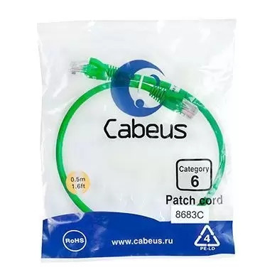 Патч-корд U/UTP Cabeus PC-UTP-RJ45-Cat.6-0.5m-GN