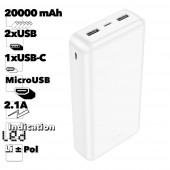 Внешний АКБ HOCO J100A High-ranking 20000mAh, 2xUSB, 2.1А, LED, Li-Pol (белый)