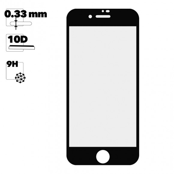 Защитное стекло для Apple iPhone 7, 8 Tempered Glass 10D, черное (ударопрочное)