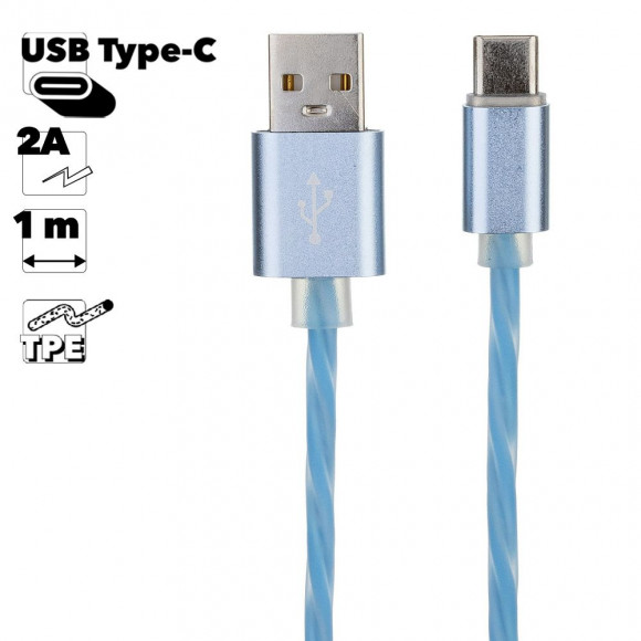 USB кабель "LP" Type-C Косичка, 1 метр (голубой, европакет)