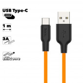 USB кабель HOCO X21 Plus Silicone Type-C, 3А, 1м, силикон (оранжевый/черный)
