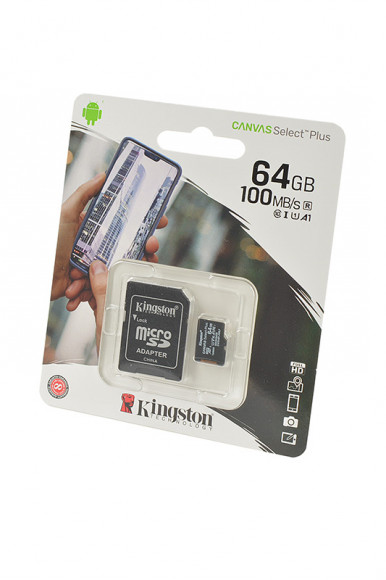 MicroSD Kingston CANVAS Select Plus 64GB (Class 10) A1 (100 Mb/s), с адаптером
