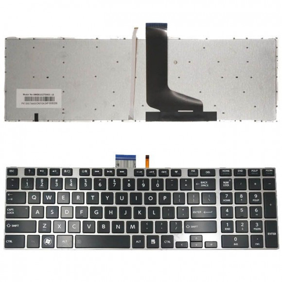 Клавиатура для ноутбука Toshiba Satellite L850, L875, P850 черная, рамка серебряная, с подсветкой