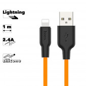 USB кабель HOCO X21 Plus Silicone Lightning 8-pin, 2.4А, 1м, силикон (оранжевый/черный)