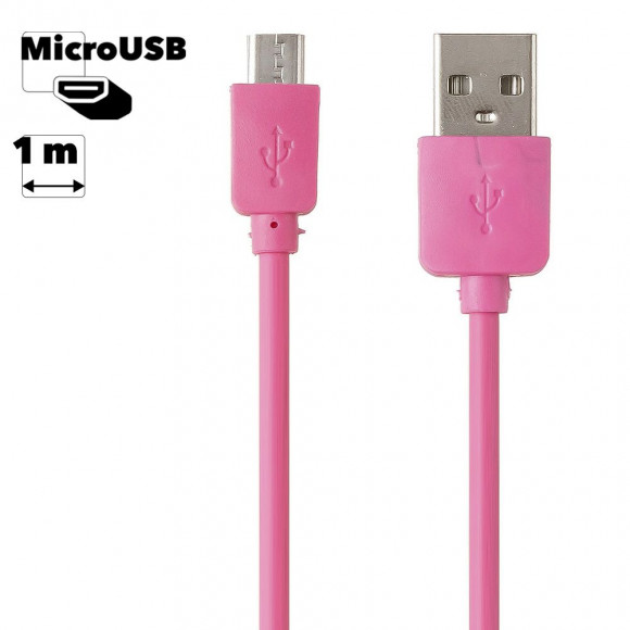 USB Дата-кабель Remax RC-06i MicroUSB, 1 метр круглый пластиковые разьемы, розовый