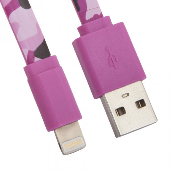 USB Дата-кабель для Apple 8-pin плоский Army Printing, 1 метр (розовый камуфляж)