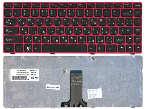 Клавиатура для ноутбука Lenovo IdeaPad Z470, G470AH, G470GH, Z370, черная с красной рамкой