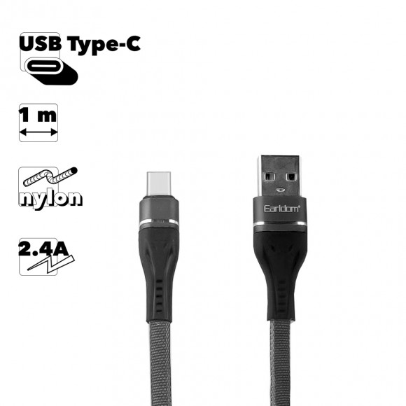 USB Дата-кабель Earldom EC-084C 2.4A USB Type-C, 1 метр, черный