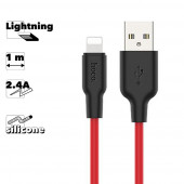 USB кабель HOCO X21 Plus Silicone Lightning 8-pin, 2.4А, 1м, силикон (красный/черный)