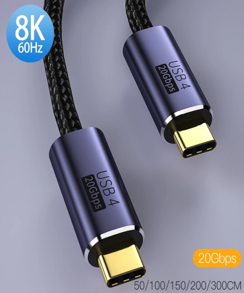 Кабель USB4 Type C на Type C Thunderbolt 3, PD 100W 1,5м