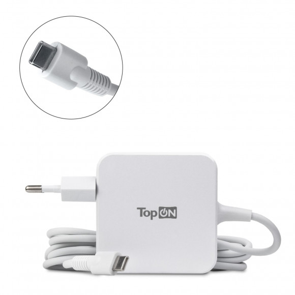 Блок питания для ноутбука TopON 45W кабель Type-C, Power Delivery, Quick Charge 3.0, в розетку, кабель 240 см, Белый TOP-UC45W