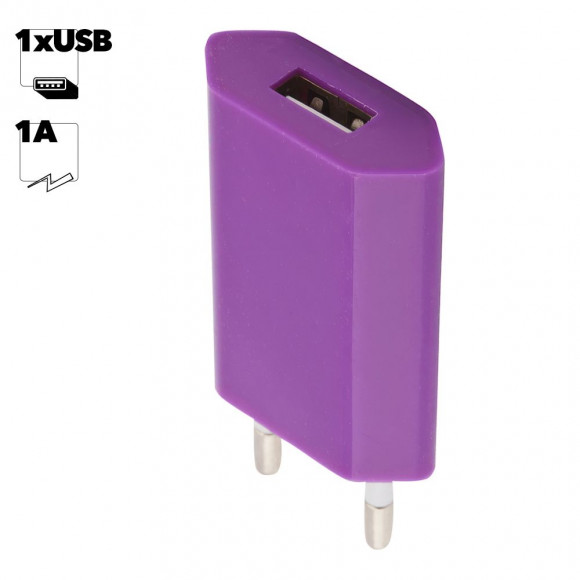 Сетевое зарядное устройство "LP" с USB выходом 1А (сиреневый, европакет)
