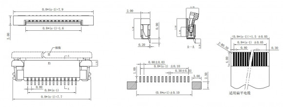 Разъем FPC Half Coverage Top Contact 0.8K-BS-12PWB 12 pin высота 2мм шаг 0, 8мм