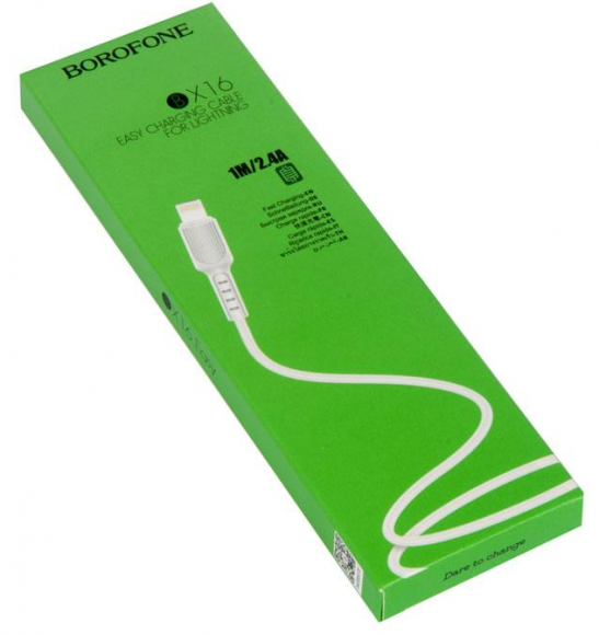 Кабель USB BOROFONE BX16 для Lightning, 2.4A, длина 1м, белый